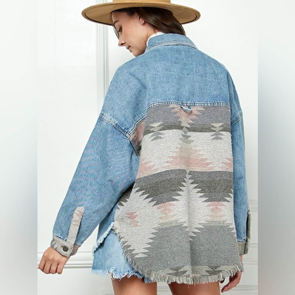 #9 CLOSEOUT SALE! New Bohemian Aztec Splicing Denim Jacket
